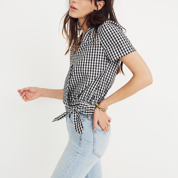 Adorable MADEWELL Short-Sleeve Wrap Top in Gingham - Picture 2 of 7